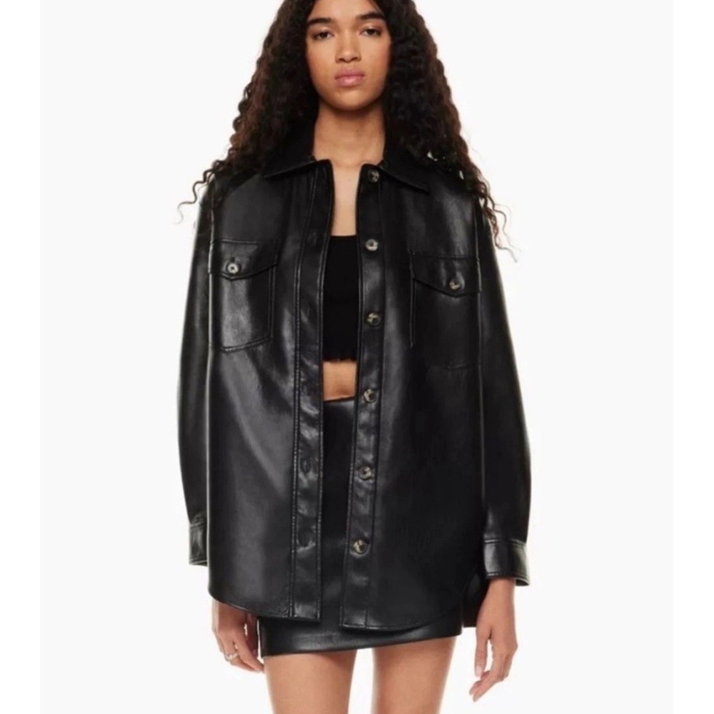 Aritzia Wilfred The Ganna Faux Leather Shacket Black Button Front 2XS XXS